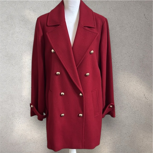 Michael Michael Kors Chic Red Pea Coat with Gold Buttons - Picture 3 of 14
